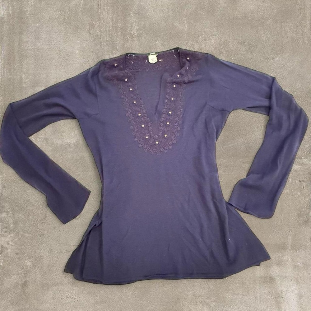 J. Crew Women's Embellished V-Neck Wool Long Sleeve Size M